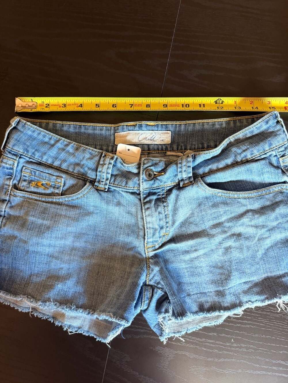O'Neill Low Rise Cut Off Raw Hem Denim Micro Shorts with Palm Tree Patch - Picture 6 of 8